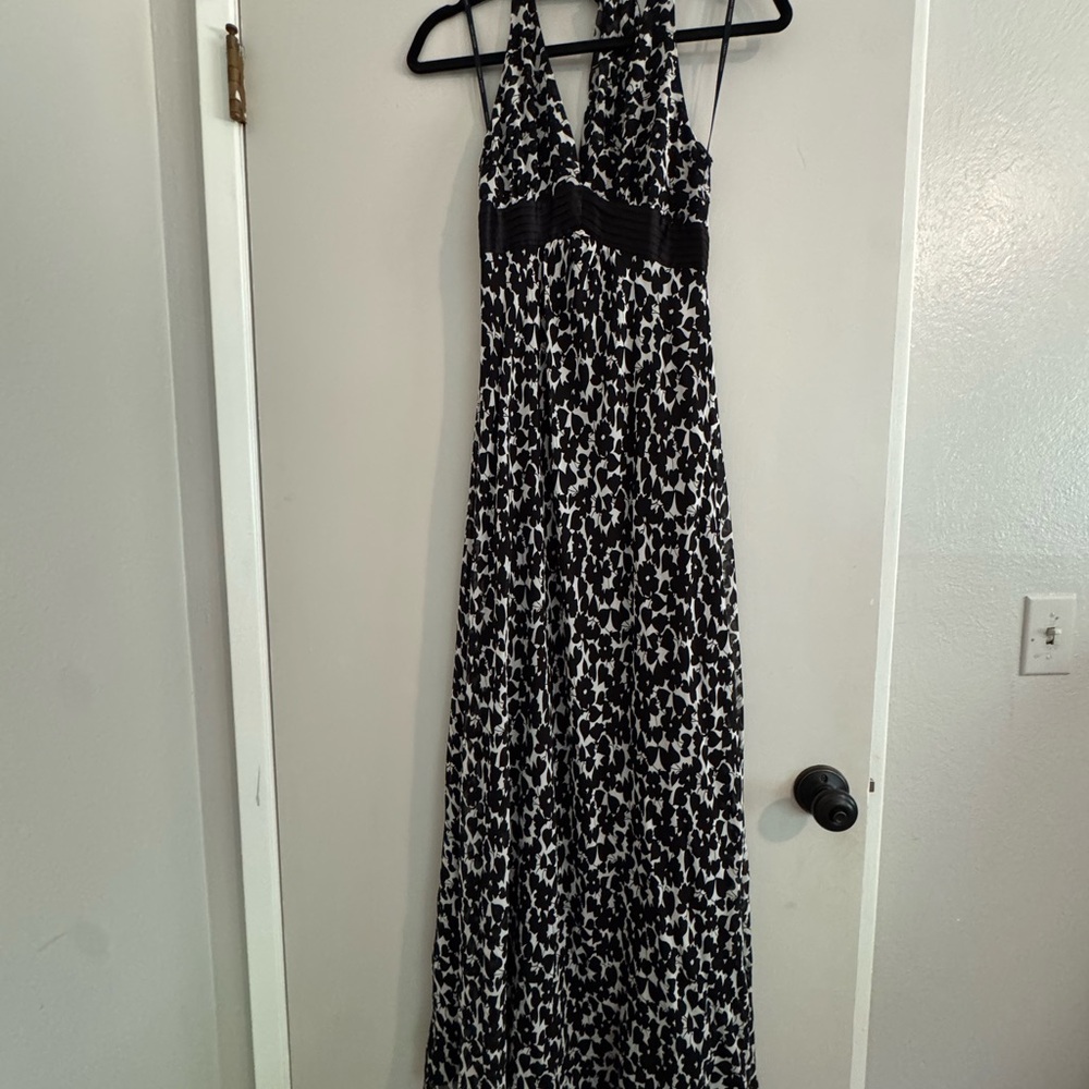Tommy Hilfiger Black White Abstract Print Halter Maxi Dress | Size 4